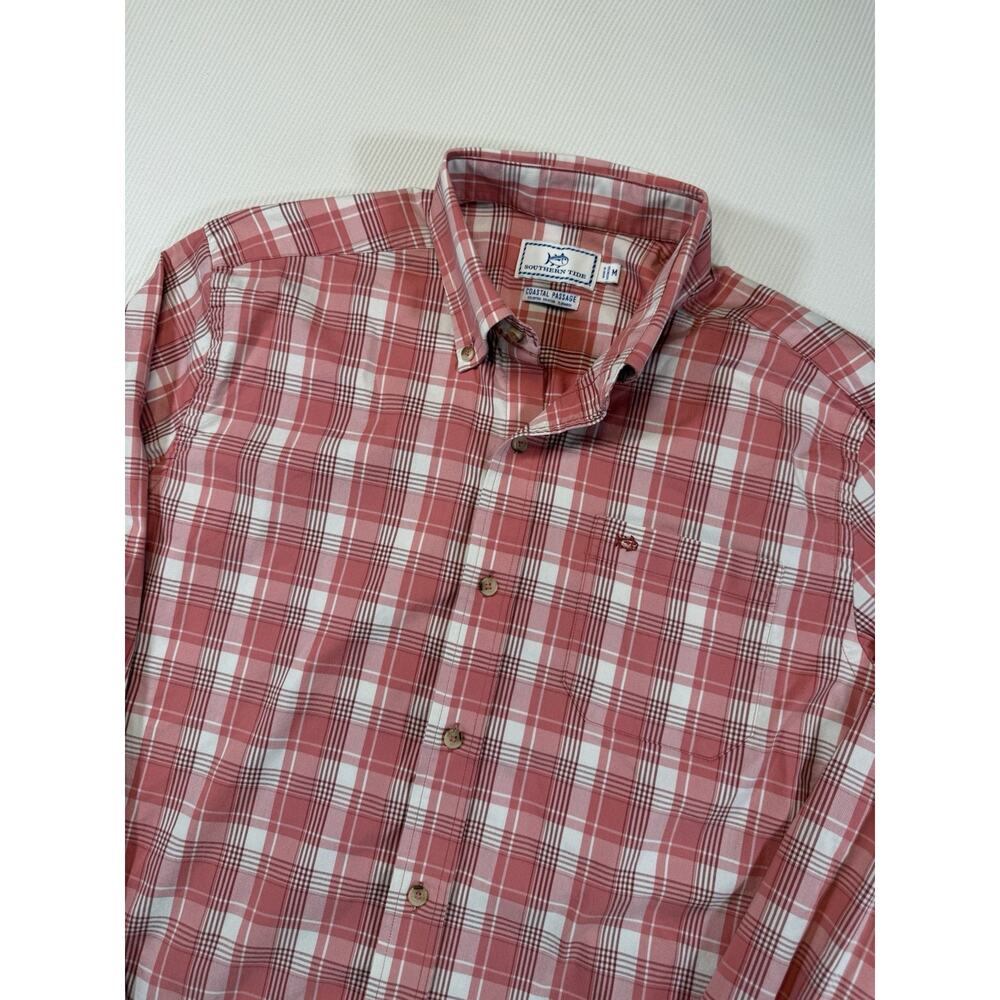 Southern Tide Coastal Passage Plaid Shirt Red Stretch Button Down Mens M